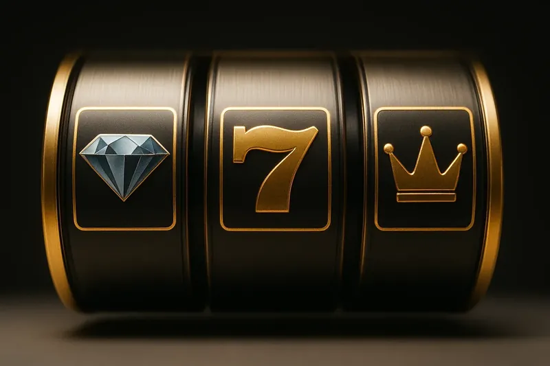 Extreme close-up of slot reels with diamonds, sevens, and crowns